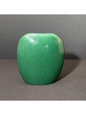 Vintage Green Ceramic Vase Glossy Finish Asymmetrical Oval Shape Modern Design